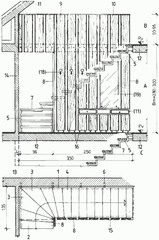 Прямолинейная лестница с поворотом на 1/4 в начале пути Прямолинейная лестница с поворотом на 1/4 в начале пути