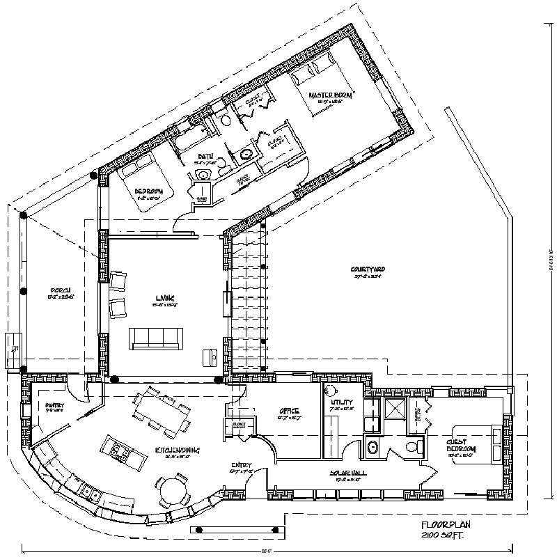 Соломенный солнечный дом Bale Courtyard, план