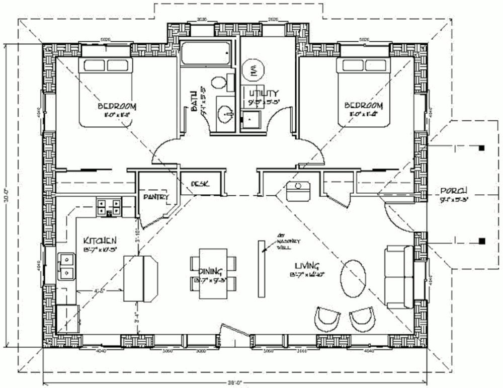 Солнечный дом из соломенных блоков Strawbale Solar Abode, план