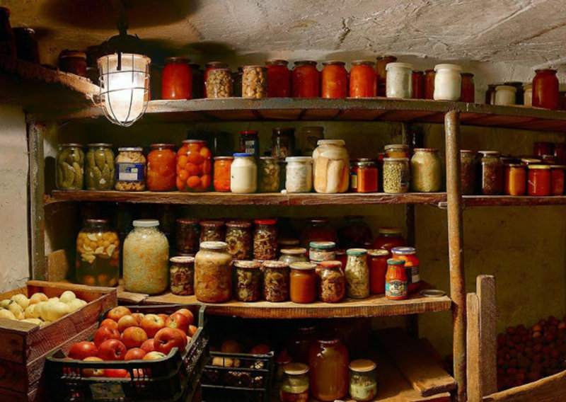 Запасы продуктов в погребе-леднике
